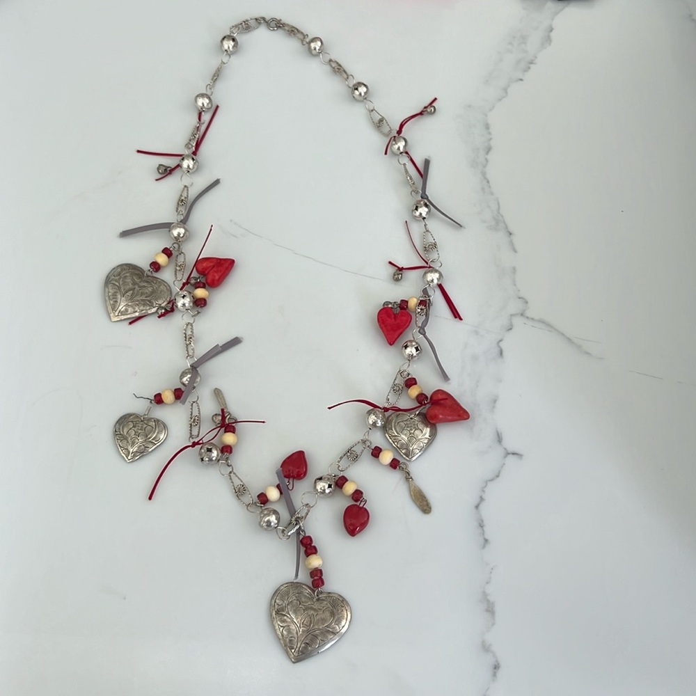 Olivia Newton John Brand Heart Silver Beaded Necklace